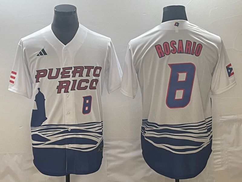 Men 2023 World Cub Puerto Rico #8 Rosario White Nike MLB Jersey6->->MLB Jersey